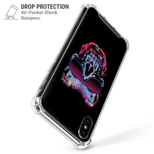 Liquid Blue Neon Skull with Glasses iPhone XS Max Clear Case